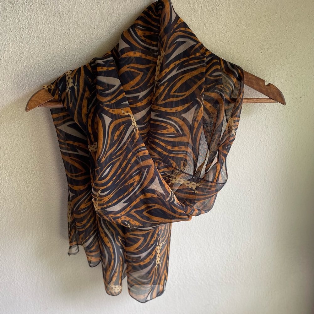 Oversized Sheer Leopard/ Striped Bold Color Scarf/ Shawl. 66" X 19" - Picture 8 of 16